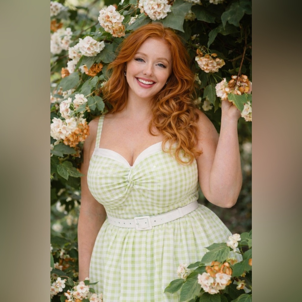 Torrid Retro Chic Green & White Gingham Twist-Front Swing Dress, 2X, NWT! - Picture 3 of 15